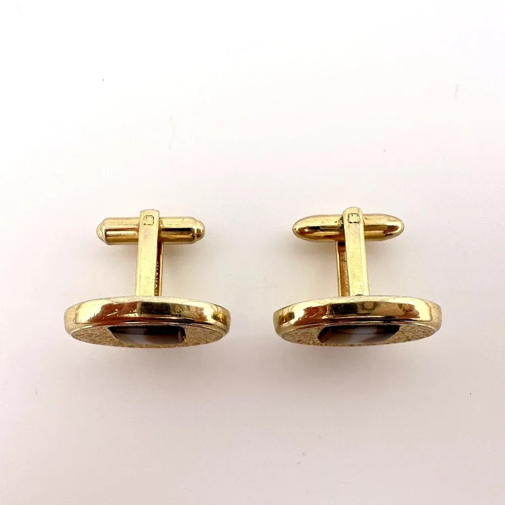 Vintage Hickok Canada Gold Tone Oval Cufflinks Set Inset Glass Rectangle 1